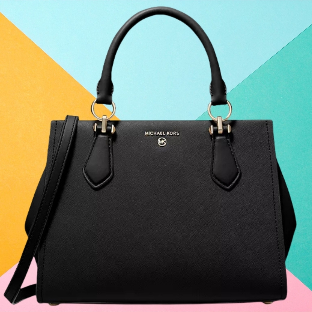 NEW MICHAEL Michael Kors Marilyn Medium Leather Satchel Black - Picture 2 of 8